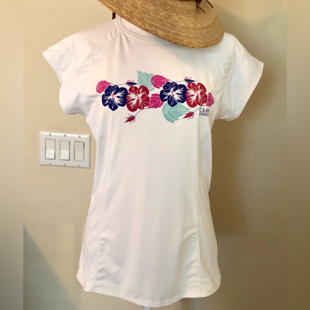 Carve Designs White Short Sleeve Tee with Pink, Purple & Teal Floral Print